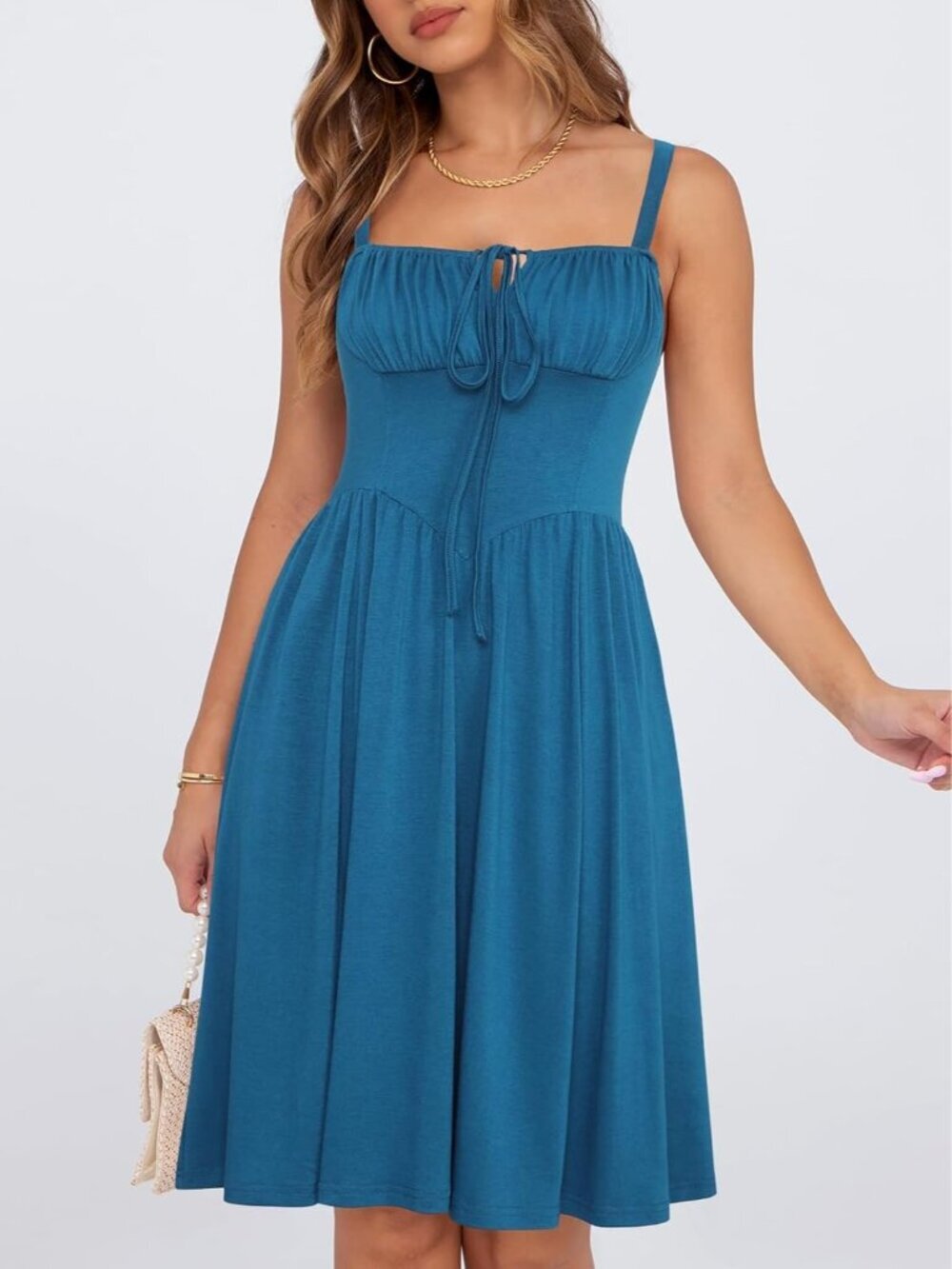 Women's Blue Summer Mini Corset Casual Dresses Spaghetti Straps Lace Up - Picture 5 of 7
